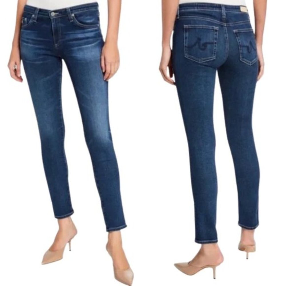 AG Jeans Prima Mid Rise Cigarette Dark Blue Wash Stretch Denim Pant SZ 32
